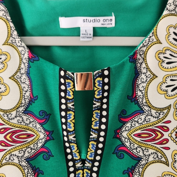 EUC Studio One New York Print Sheath Dress Sz L - Picture 3 of 5